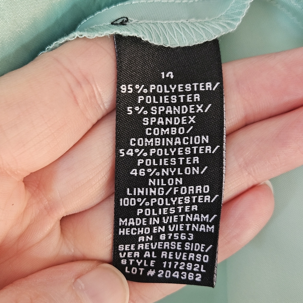 Collection By Dress Barn black & Green Vneck dress stretch cap sleeve Size 14 - Picture 8 of 10